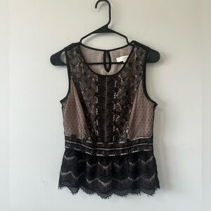 Ann Taylor Loft Black Lace Sleeveless Flapper Style Blouse Top Women's Small